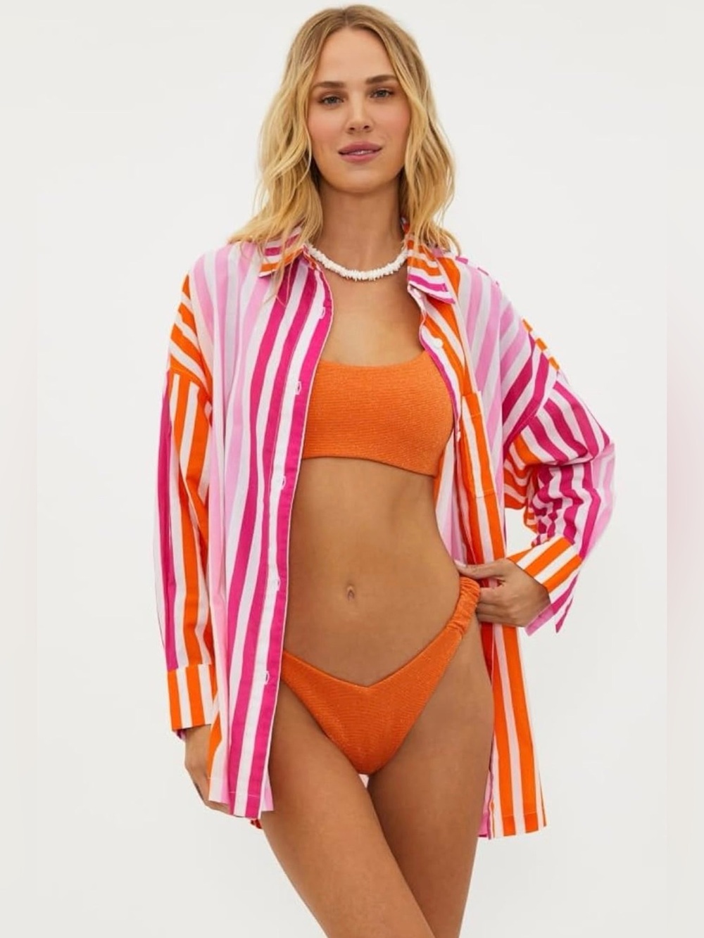 Beach Riot Cotton Oversized Lightweight Striped Alexa Beach Coverup Shirt Sz L/P - Picture 2 of 12